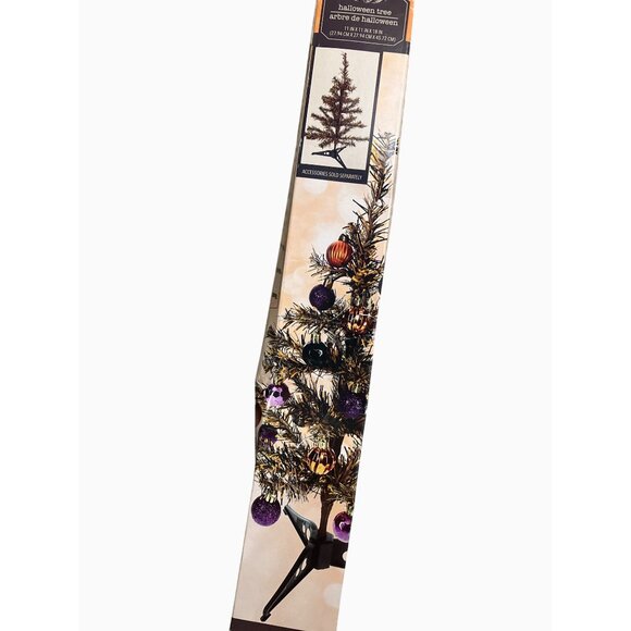 Artificial Halloween Tree With Stand 18 Inch Black and Orange Miniature - Picture 2 of 9